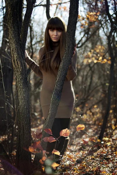 La belle fille décontractée dans la forêt — Photo