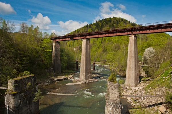 Ponte ferroviária do outro lado do rio — Fotografia de Stock