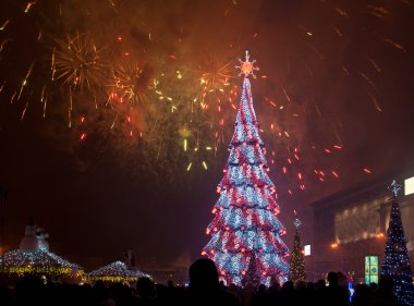 Christmas tree and fireworks