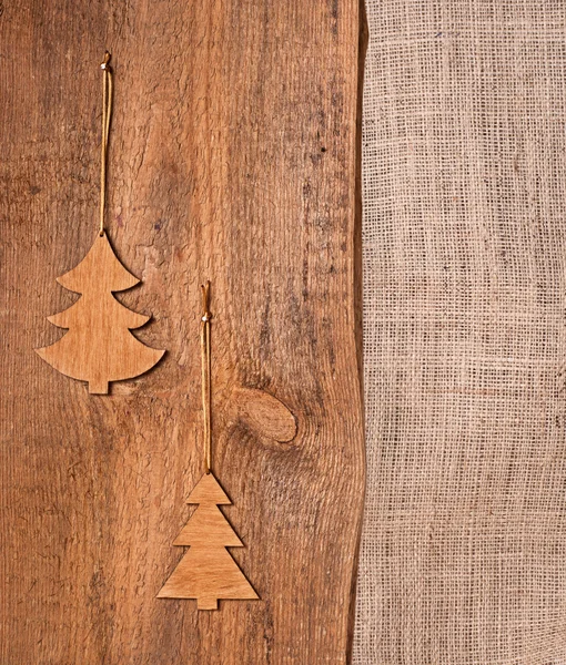 Houten en jute Kerstmis achtergrond — Stockfoto