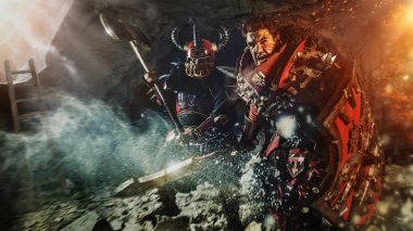 Zindan backgro ağır zırh güçlü Şövalyeleri saldırı