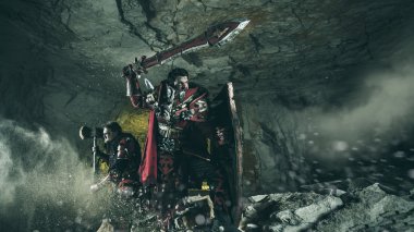 Zindan backgro ağır zırh güçlü Şövalyeleri saldırı