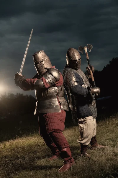 Squad of two medieval knights — Stock Photo, Image