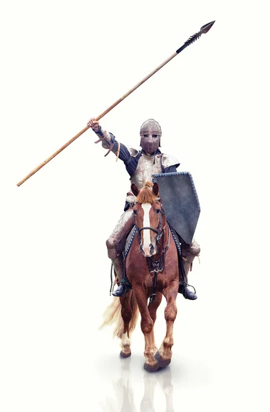 Medieval knigt with the lance riding the horse. — Stock Photo, Image