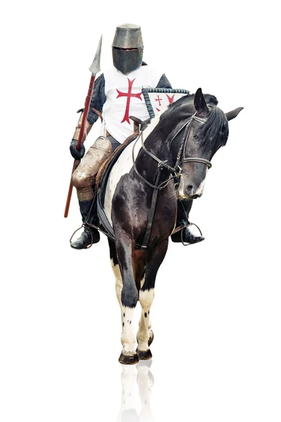 Medieval knight with the lance riding the horse. — Stock Photo, Image