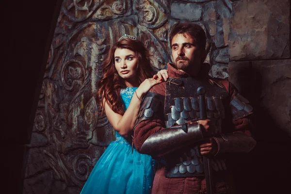 Medieval knight with his beloved lady — Stock Photo, Image