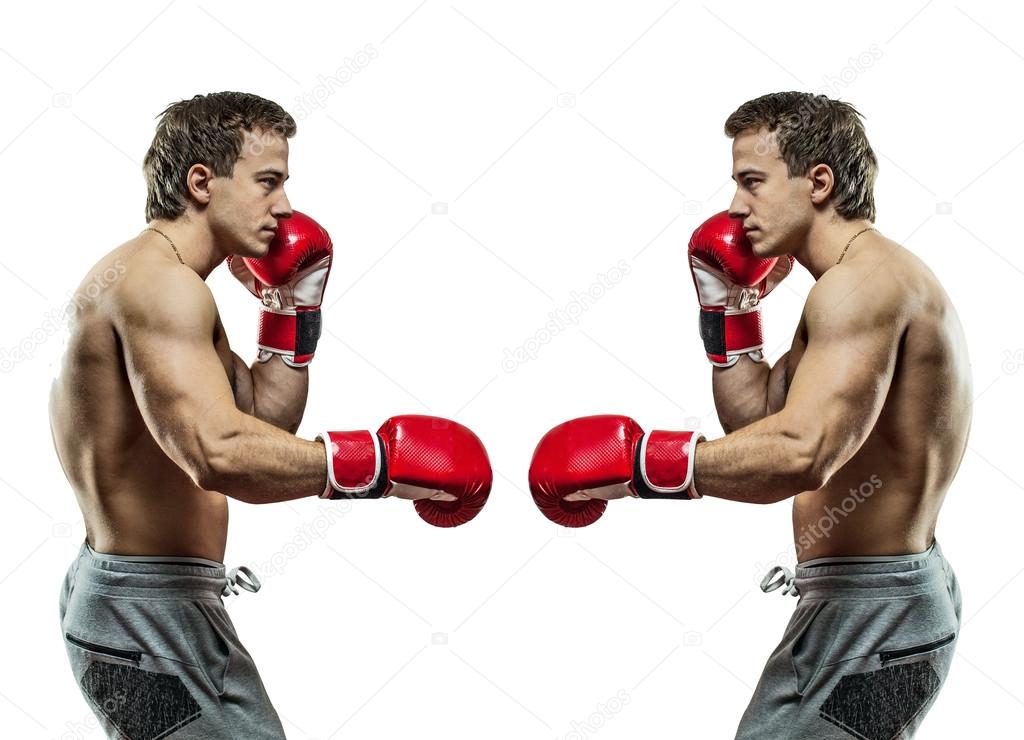 Muscular boxers are ready for fight. Isolated on white backgroun