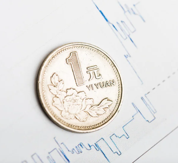 Čínské mince jedna Yuan — Stock fotografie