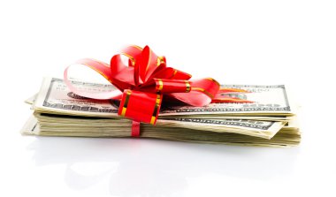 Kırmızı yay ile dolar yığını