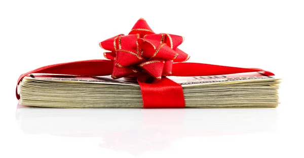 Stack of dollars with red bow — Stock Photo, Image