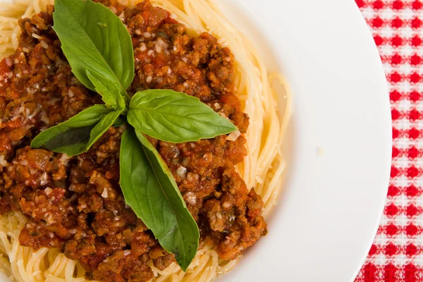 Pasta con carne y salsa de tomate — Foto de Stock