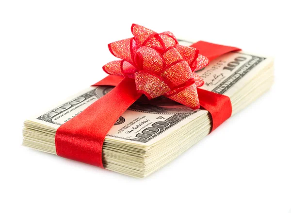 Dollars with red bow — Stock Photo, Image