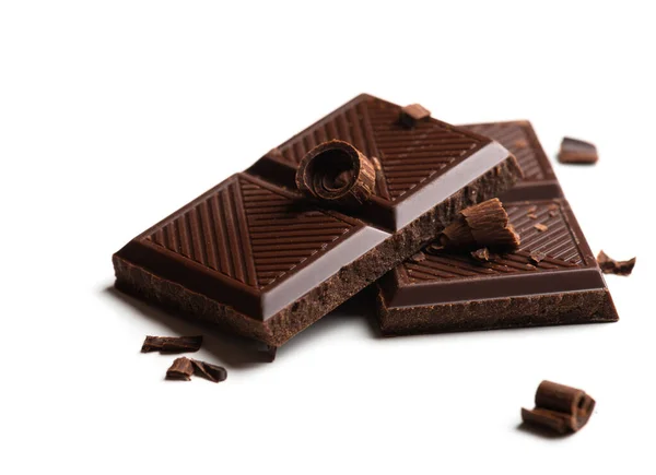 Кудряшки Кусочки Вкусного Шоколада Белом Столе — стоковое фото
