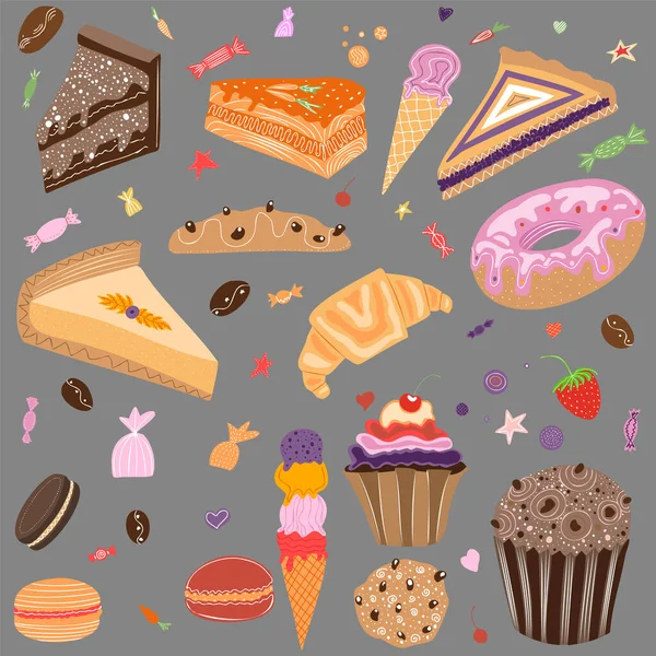 デザインのための様々なお菓子のセット ベクトル — ストックベクタ