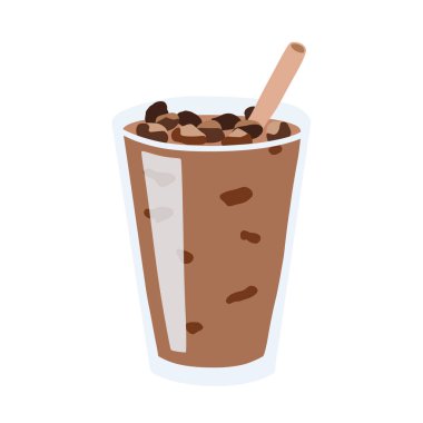Bir bardak buzlu kahve. Vektör İllüstrasyonu. Düz Biçim