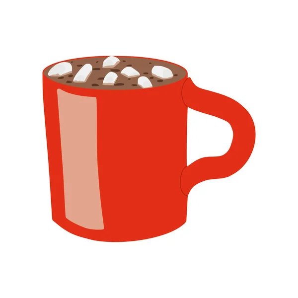 Горячий Шоколад Зефиром Большой Красной Чашке Векторная Иллюстрация Плоский Стиль — стоковый вектор