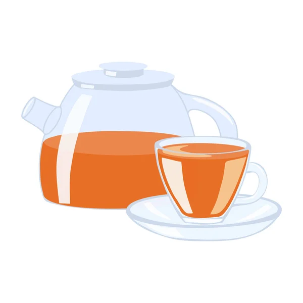 Прозрачная Чашка Чайник Чаем Векторная Иллюстрация Плоский Стиль — стоковый вектор