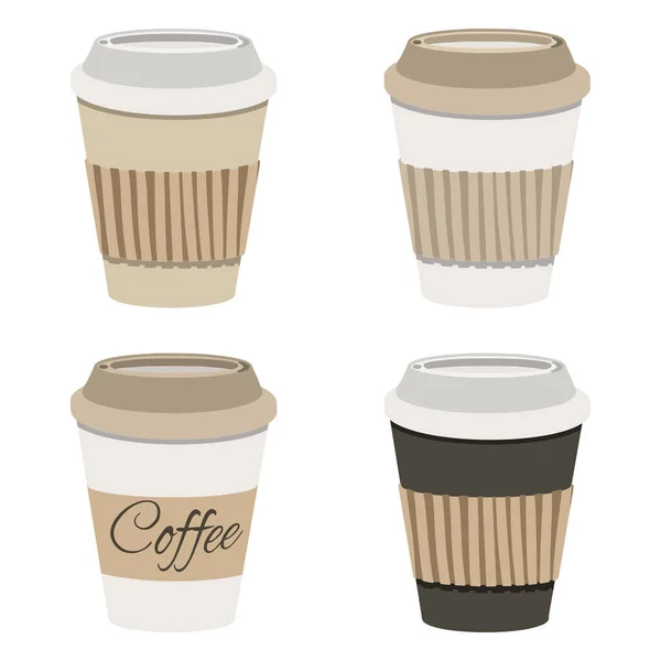 咖啡杯与盖和卡夫托架图标设置隔离的白色背景 病媒说明 平面风格 — 图库矢量图片