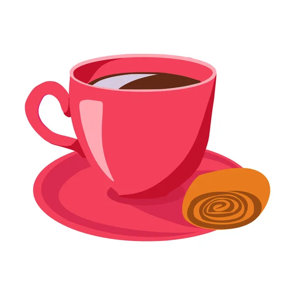 Розовая Чашка Кофе Булочка Векторная Иллюстрация Плоский Стиль — стоковый вектор