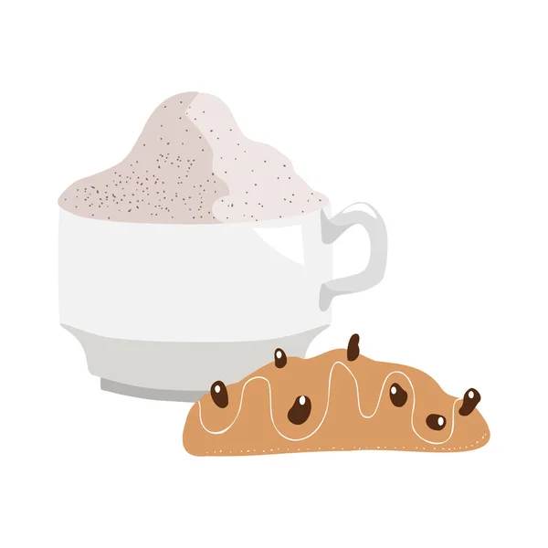 Egy Csésze Cappuccino Nagy Tejhabbal Sütivel Vektor Illusztráció Lapos Stílus — Stock Vector