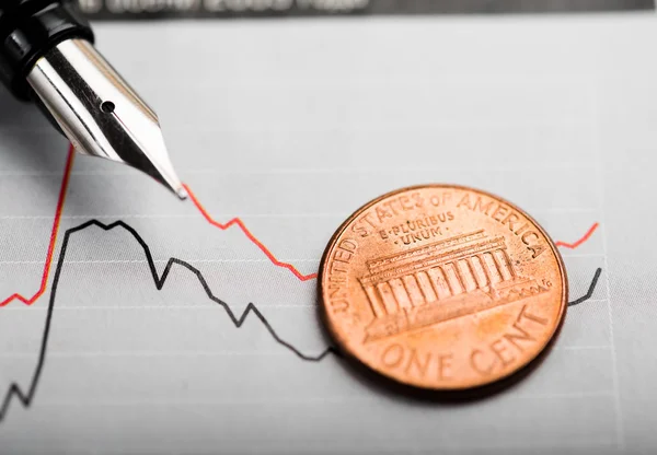 One american cent on chart — Stock Photo, Image