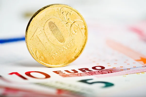 Ruble coin on euro — Stock Photo, Image