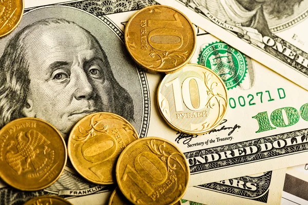 Russian rubles and U.S. dollars — Stock Photo, Image