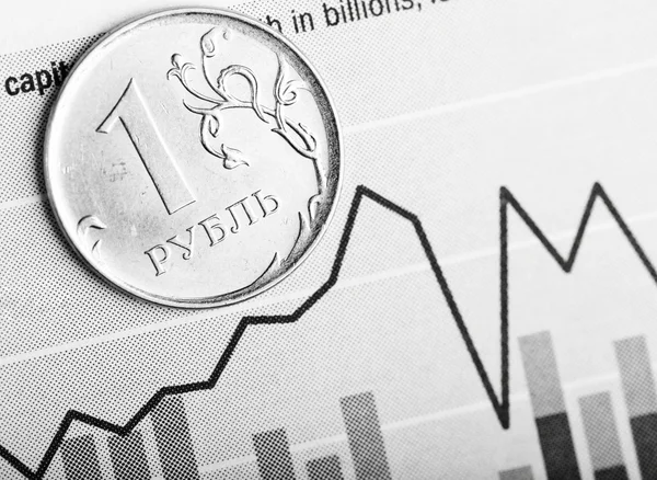 Монета рубля на колеблющемся графике — стоковое фото