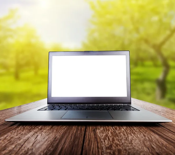 Laptop na mesa de madeira — Fotografia de Stock