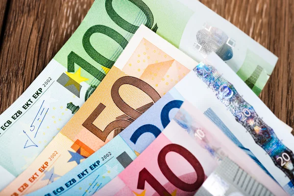 Euro banknotes on table — Stock Photo, Image
