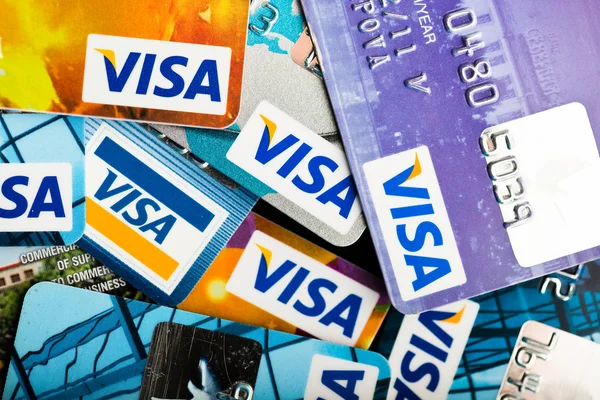 Pile of Visa credit cards — Stock Photo, Image