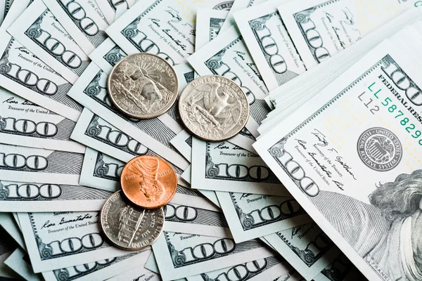 American banknotes and coins Stock Photo