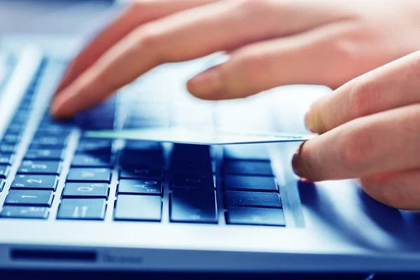 Typing hands on keyboard — Stock Photo, Image