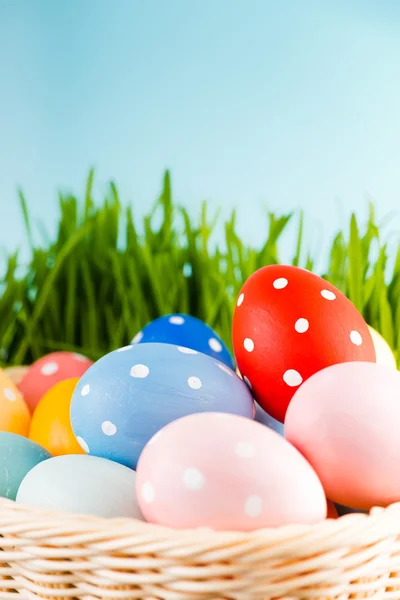 Easter eggs in basket — Stock Photo, Image