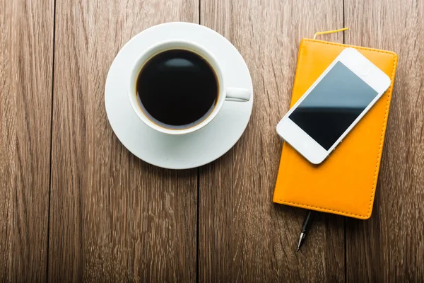 Organizer with c  coffee and mobile phone — Stock Photo, Image