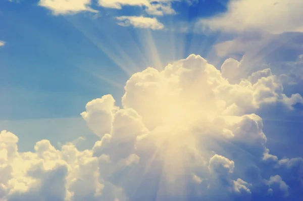 Blue sky, clouds and sun — Stock Photo, Image