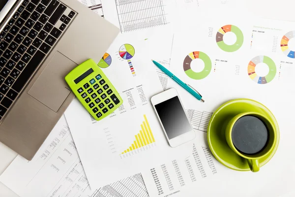 Business workplace with coffee cup — Stock Photo, Image