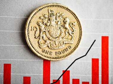 One pound coin on fluctuating graph clipart