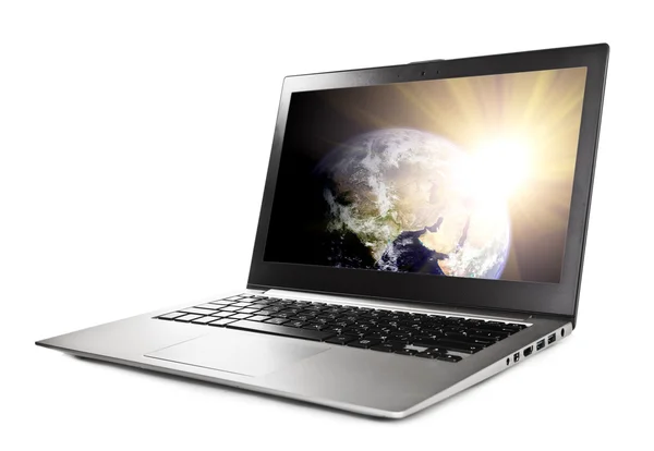 Laptop com planeta na tela — Fotografia de Stock