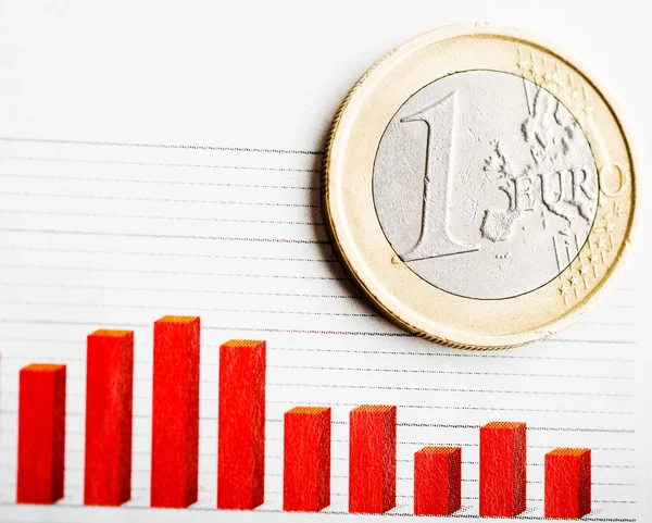 Uma moeda de euro no gráfico flutuante . — Fotografia de Stock