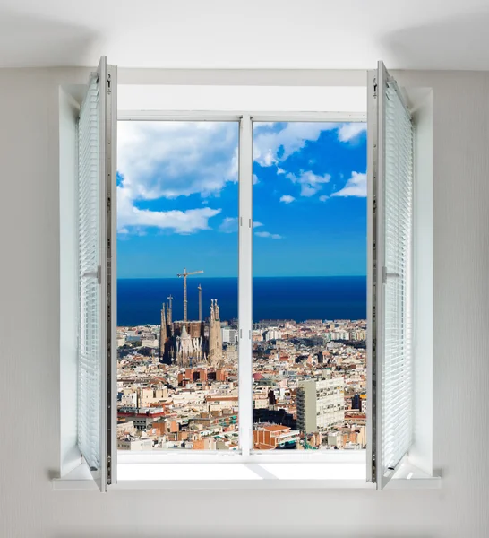 Barcelona seen through the window — Stock Photo, Image