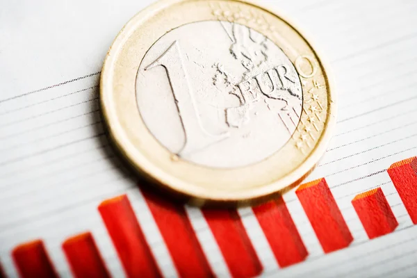 Монета евро на колеблющемся графике . — стоковое фото