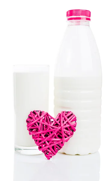 Milk bottle with heart — Stock Photo, Image