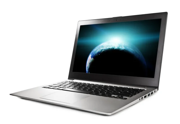 Laptop ekran gezegende ile — Stok fotoğraf