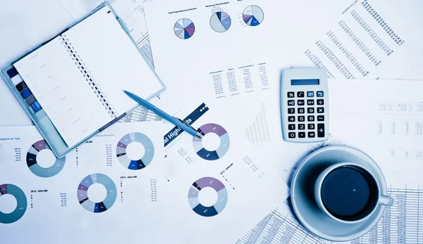 Business workplace with financial reports — Stock Photo, Image