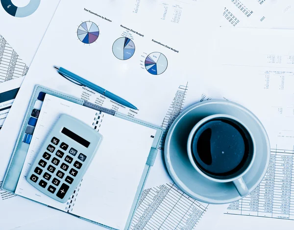 Business workplace with financial reports — Stock Photo, Image