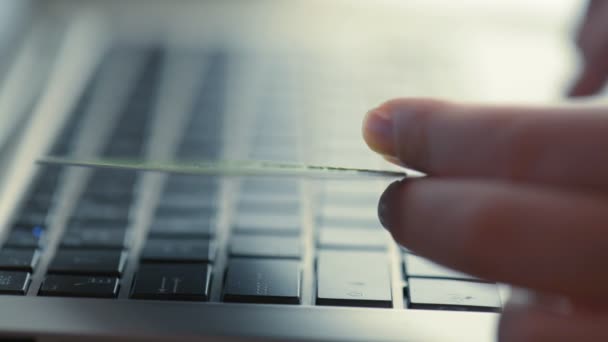 Woman using computer for online purchase — 비디오