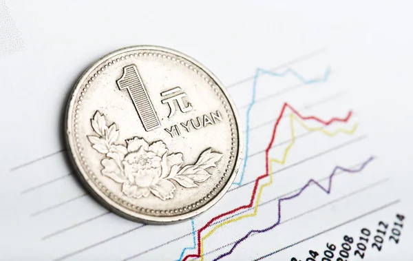 Čínská mince jednoho Yuan a Fluctuating graf — Stock fotografie