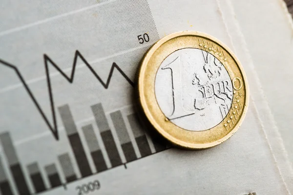 One euro coin on fluctuating graph — Stock Photo, Image