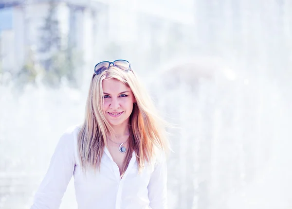 Blond woman outdoors portrait — Stock Photo, Image